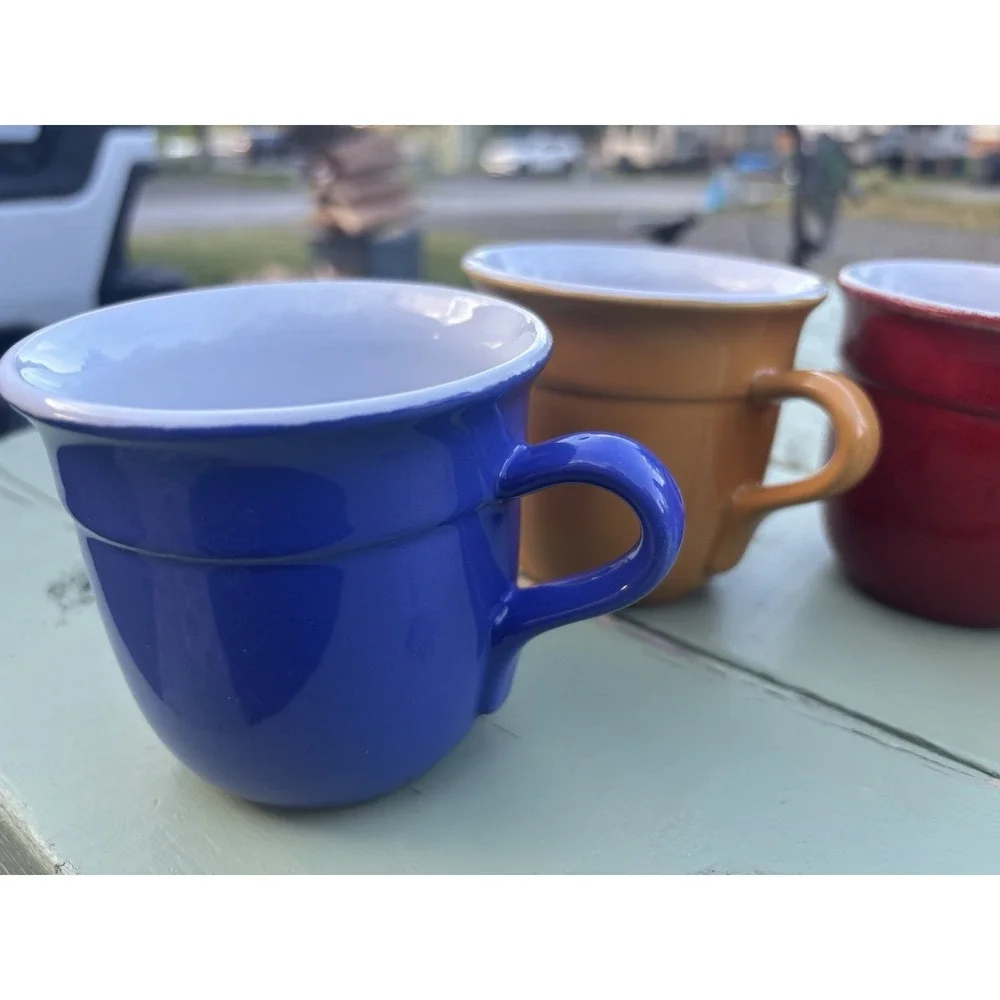Emile Henry France 8712 Set 4 Mugs Red Blue Green Yellow Pottery - Picture 4 of 7